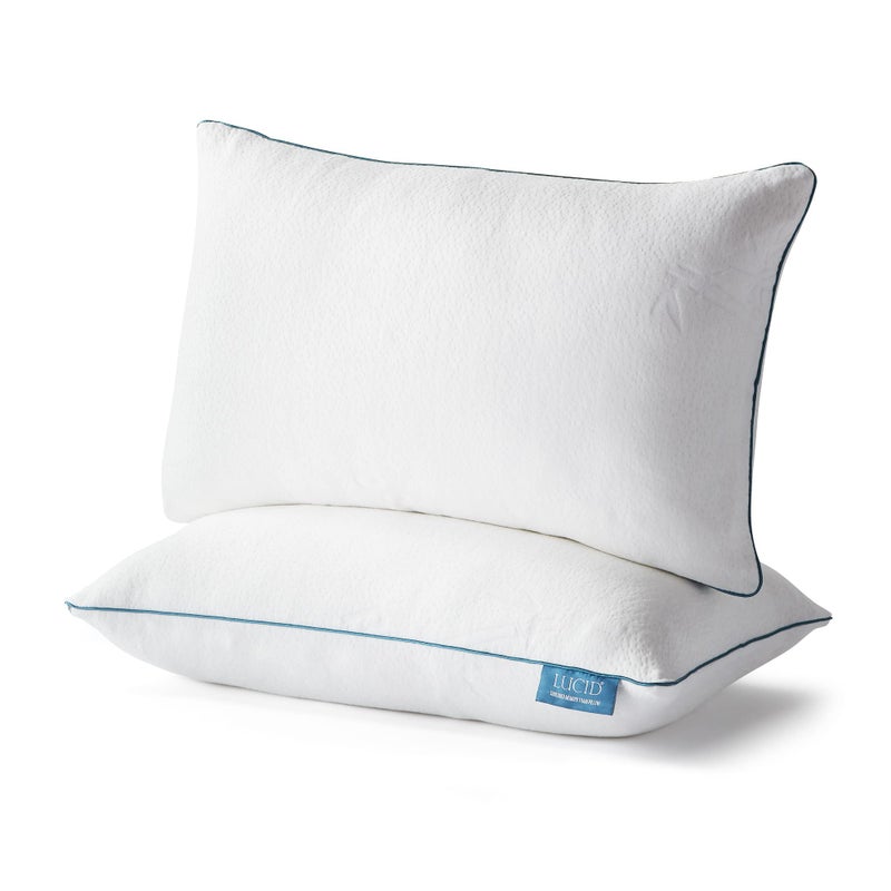 LUCID Premium Shredded Memory Foam Pillow Hypoallergenic Moldable Loft 2 Pack Queen White - Image 1