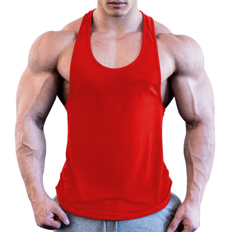 Mens Cotton Fitness Tank Top Summer Solid Color Navy blue  - Image 5
