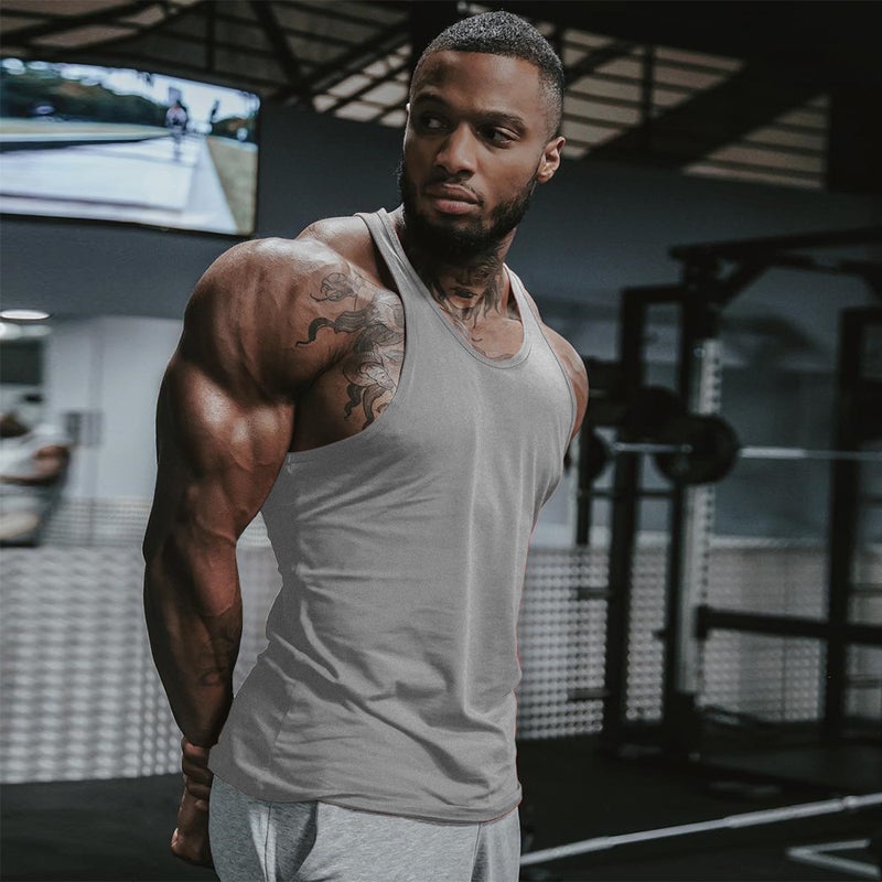 Mens Cotton Fitness Tank Top Summer Solid Color Navy blue  - Image 4