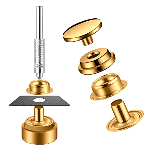 Moocci 200 Pieces (50 Sets) Leather Snap and Fastener Kit Tool 5/8 Inches (15mm) for Bag, Jeans, Clothes, Fabric - Stainless Snaps Button With 15mm Fasteners (Gold) - Image 4