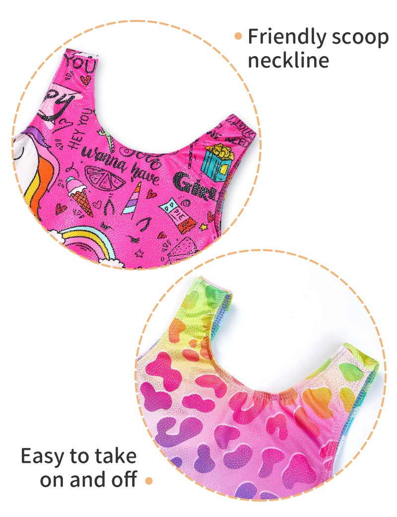 Nokecina Leotard for Girls Gymnastics Size 6-7 Years Old Shiny Hotpink Cartoon Biketard 2 Pack Athletic Unitards - Image 3
