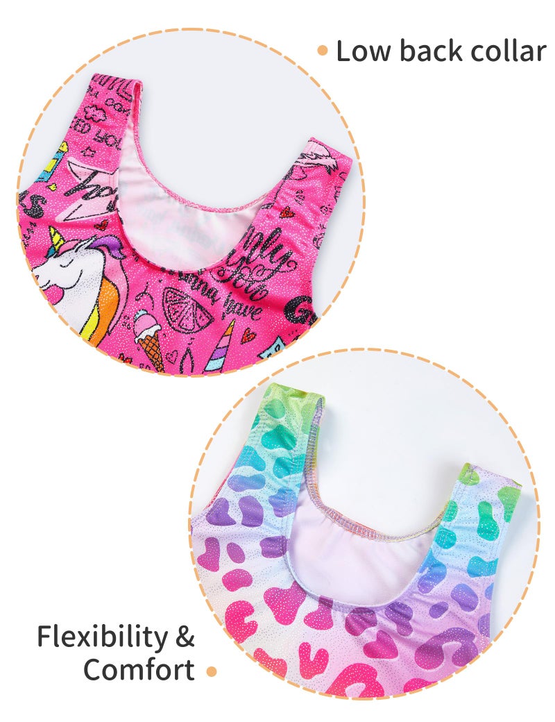 Nokecina Leotard for Girls Gymnastics Size 6-7 Years Old Shiny Hotpink Cartoon Biketard 2 Pack Athletic Unitards - Image 4