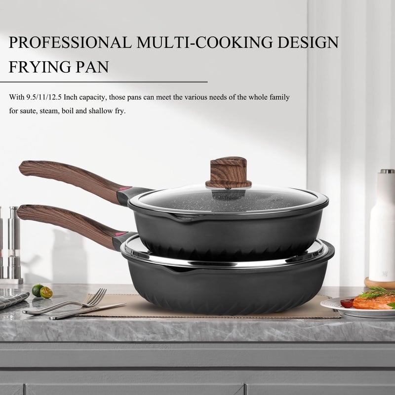 Vinchef Pots and Pans Set, 12pcs Nonstick Induction Kitchen Cookware Sets with Stay-Cool Handles, Frying Pans and Saute Pan with Lid, Silicone Cooking Utensil Sets and Pot Protectors, PFAS, PFOA Free - Image 3