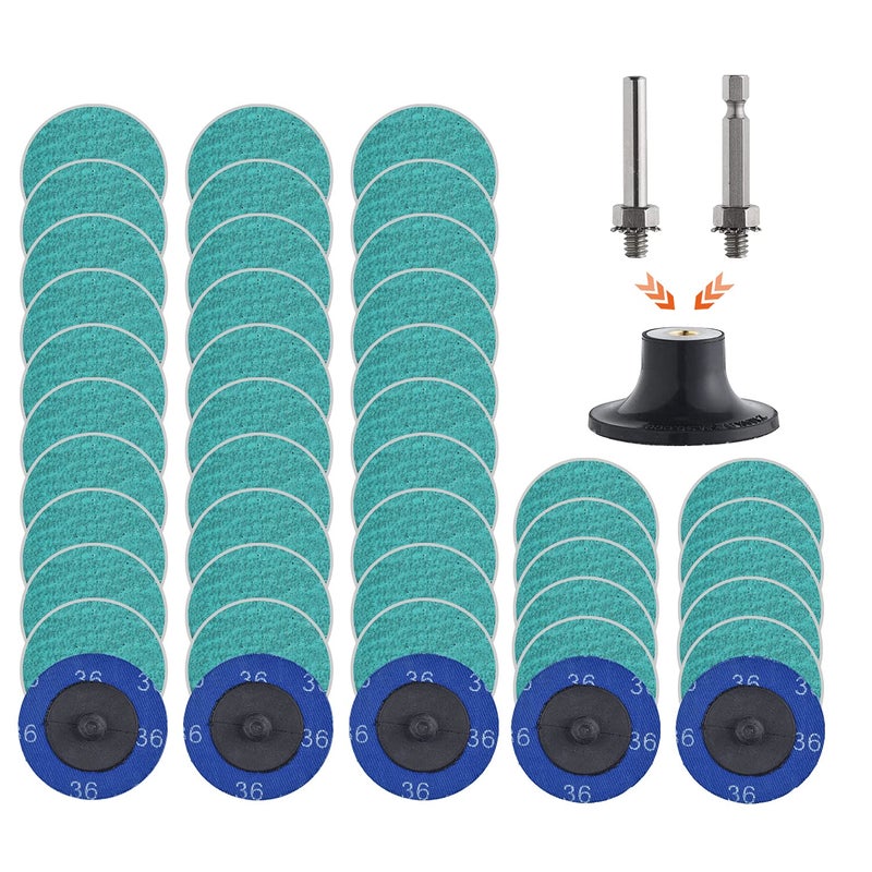 Tshya Quick Change Grinding Disc, 40 Pcs 36Grit 2 inch Roll Lock Sanding Discs,Green Zirconia Coated Disc for Surface Prep 01397 (Green 36 Grit) - Image 1