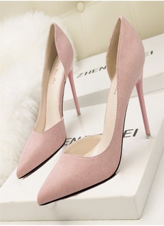 Eloshman 10cm fashionable and minimalist shallow mouthed pointed women's high heels pink  - Image 3