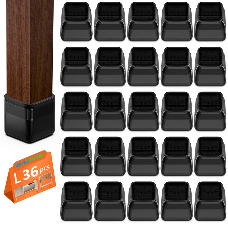 BAIPOK 36Pcs Square Chair Leg Floor Protectors Silicone Chair Leg Protectors for Hardwood Floors Felt Furniture Leg Cover Pad for Protecting Floors from Scratches and Noise Black Easy to Install