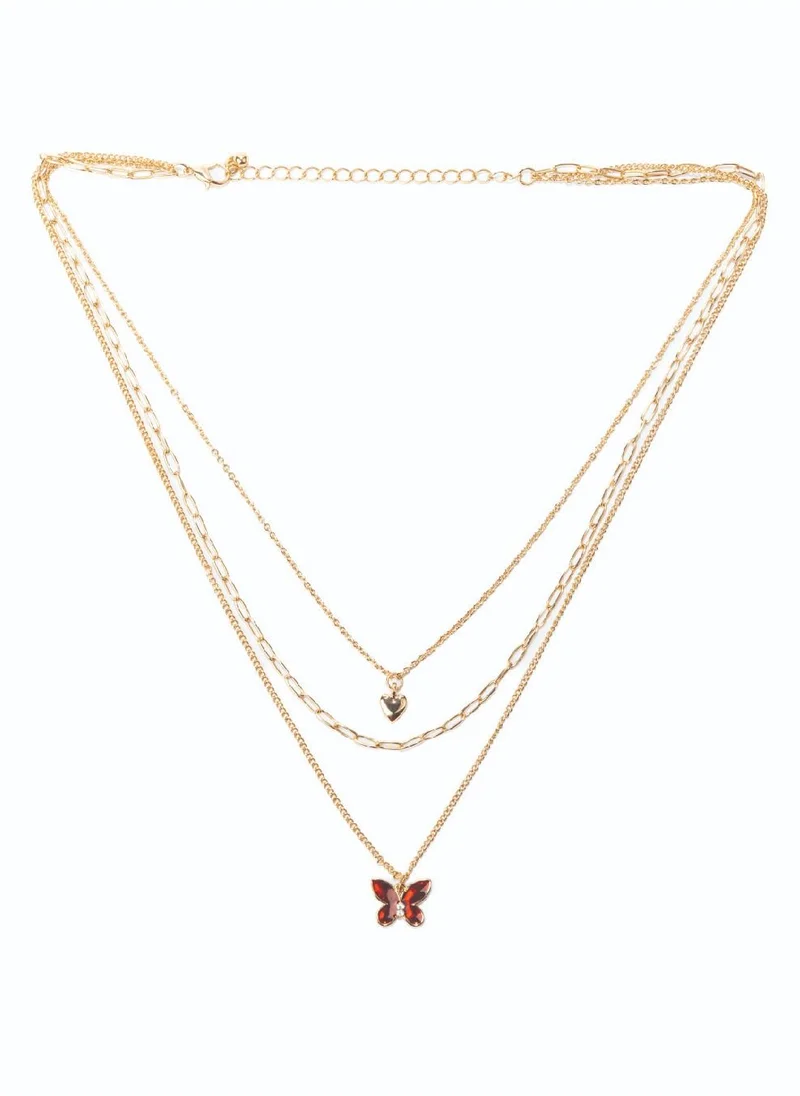 AMICA Enameled Butterfly & Heart Pendant Necklace