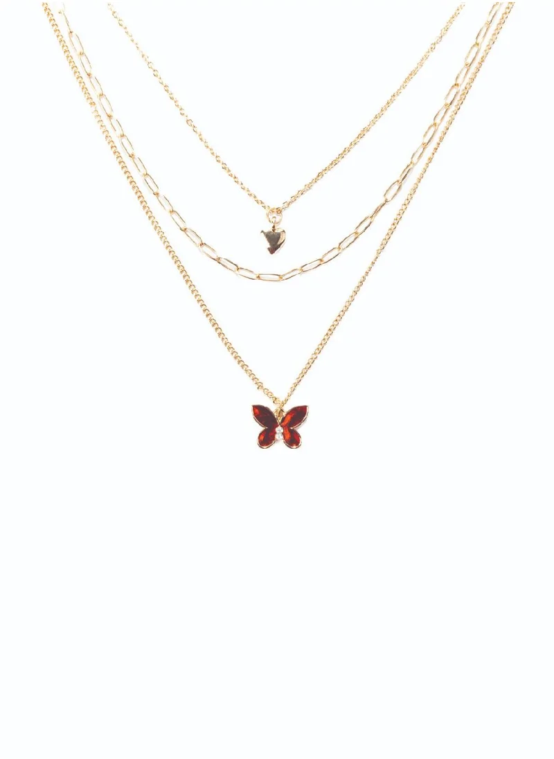 AMICA Enameled Butterfly & Heart Pendant Necklace
