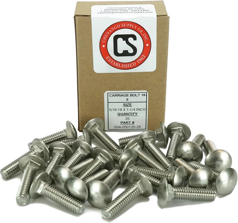 Chenango Supply Stainless 5/16-18 x 1-1/4inches Carriage Bolt (1inches to 5inches Lengths Available in Listing), 18-8 Stainless Steel,25 Pieces (5/16-18x1-1/4) - Image 2