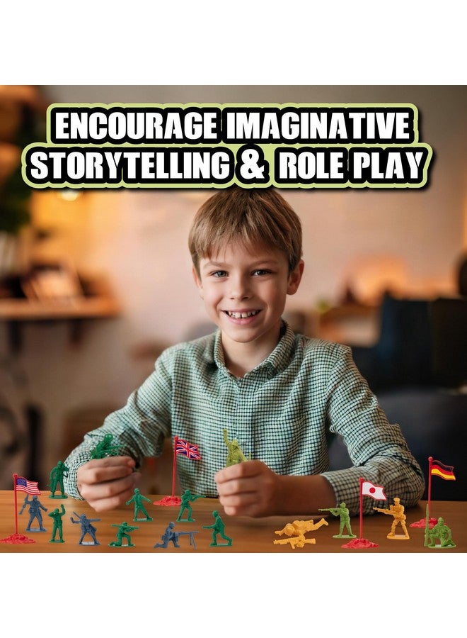 SCS Direct مجموعة ألعاب جنود الجيش من الحرب العالمية الثانية - 200 قطعة تشمل جنودًا وأعلامًا من الولايات المتحدة وبريطانيا العظمى وألمانيا واليابان في أوضاع قتال واقعية - مجموعة هدايا للأطفال وجامعي التحف - Image 4