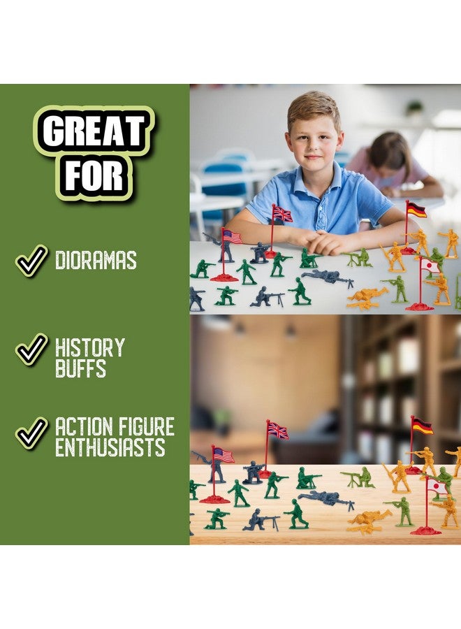 SCS Direct مجموعة ألعاب جنود الجيش من الحرب العالمية الثانية - 200 قطعة تشمل جنودًا وأعلامًا من الولايات المتحدة وبريطانيا العظمى وألمانيا واليابان في أوضاع قتال واقعية - مجموعة هدايا للأطفال وجامعي التحف - Image 5