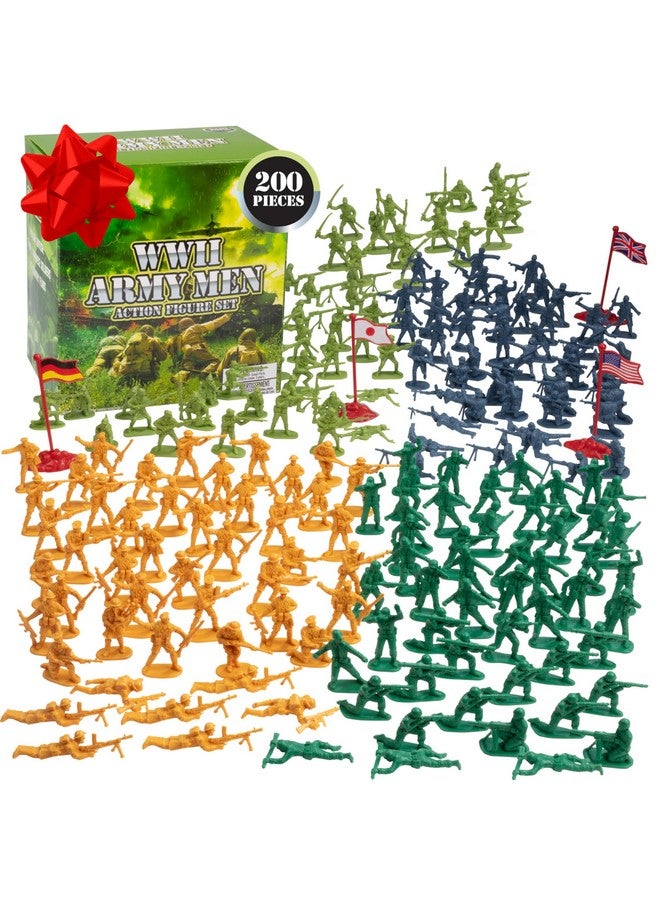 SCS Direct مجموعة ألعاب جنود الجيش من الحرب العالمية الثانية - 200 قطعة تشمل جنودًا وأعلامًا من الولايات المتحدة وبريطانيا العظمى وألمانيا واليابان في أوضاع قتال واقعية - مجموعة هدايا للأطفال وجامعي التحف - Image 1