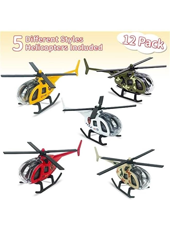 Diecast Helicopters, 12 Pack Military Model Plane Helicopter Toy for Boys 3 4 5 6 7 Year Old, Airplane Vehicles Gift for Toddler Kids 3-8 Years Old Birthday Party Favors  Cake Toppers  - Image 2