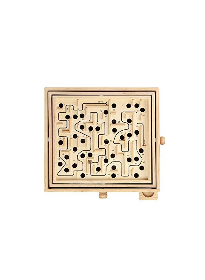 STERLING Games Large Wooden Labyrinth 13.5" x 13" Marble Ball Tilt Maze Wood Game with 60 Waypoints for 6 Years and Up - Image 1