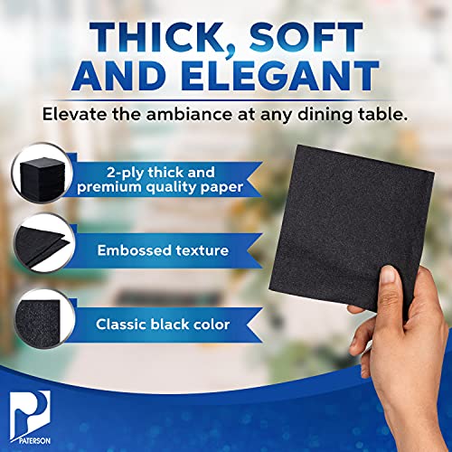 P Paterson Paterson Paper Black Paper Beverage/Cocktail Napkins Bulk (2 Ply, Embossed Edge, 10" x 10" - 1000/Case) - Image 3
