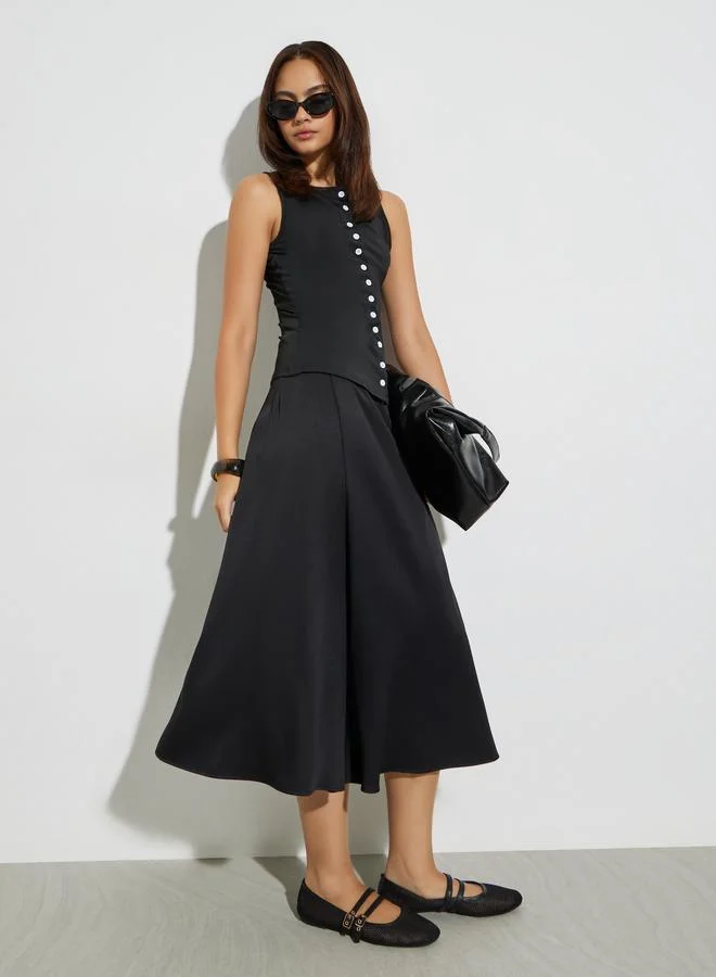 Styli Black Sleeveless Button-Down Top