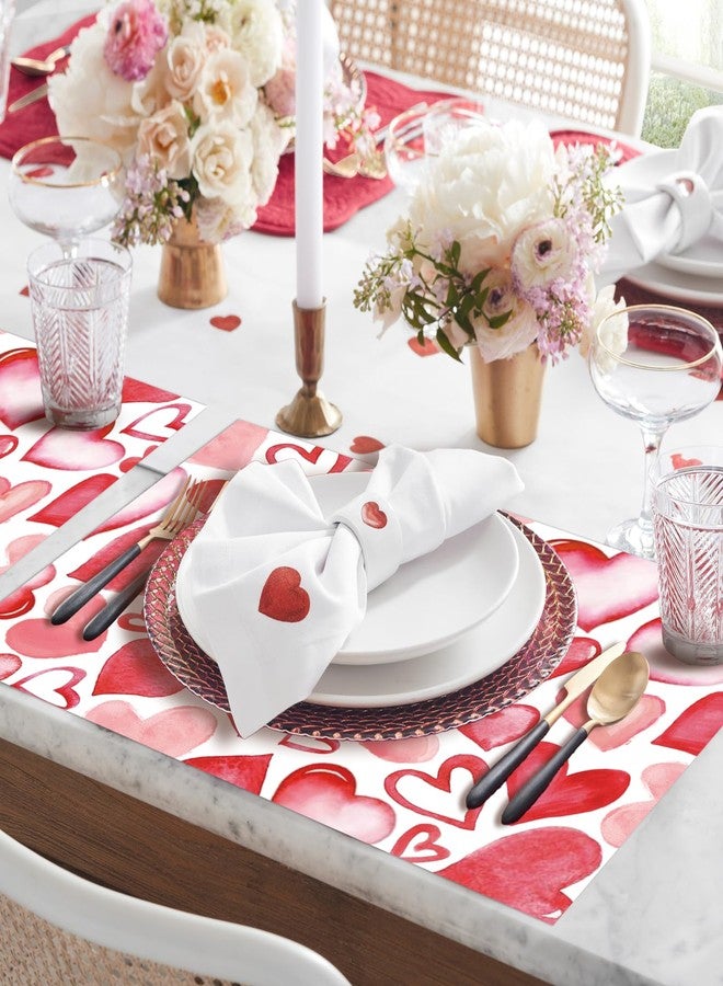 KOPOOEOE 50Pcs Valentine's Day Paper Placemats - Watercolor Red Pink Heart Design, Disposable Table Mats Valentine's Day Tableware Set for Wedding Anniversary Decor - Image 4