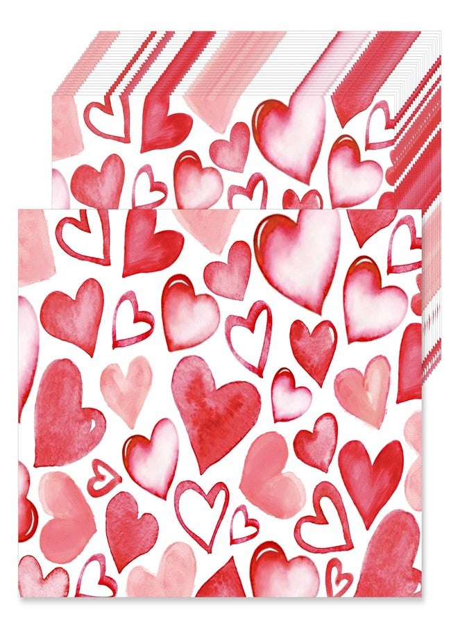 KOPOOEOE 50Pcs Valentine's Day Paper Placemats - Watercolor Red Pink Heart Design, Disposable Table Mats Valentine's Day Tableware Set for Wedding Anniversary Decor - Image 1