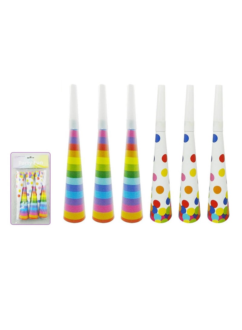 PARTY FUN 7.5-Inch Party Horns with Paper 6pcs, Bring Festive Cheers to Your Celebrations - Image 2