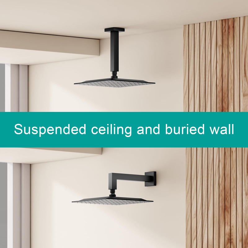 AULEEND Square Rain Shower Head, High Flow Stainless Steel,Work with any decorative styleï¼ŒAll Metal Rainfall Shower Head (Matte Black, 16) - Image 3