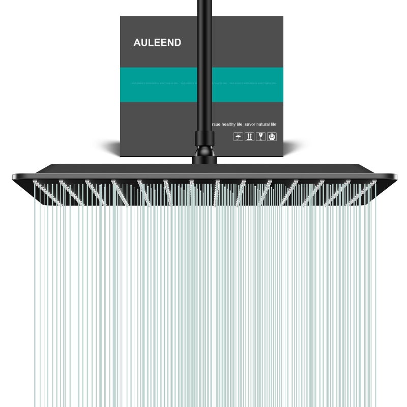 AULEEND Square Rain Shower Head, High Flow Stainless Steel,Work with any decorative styleï¼ŒAll Metal Rainfall Shower Head (Matte Black, 16) - Image 1