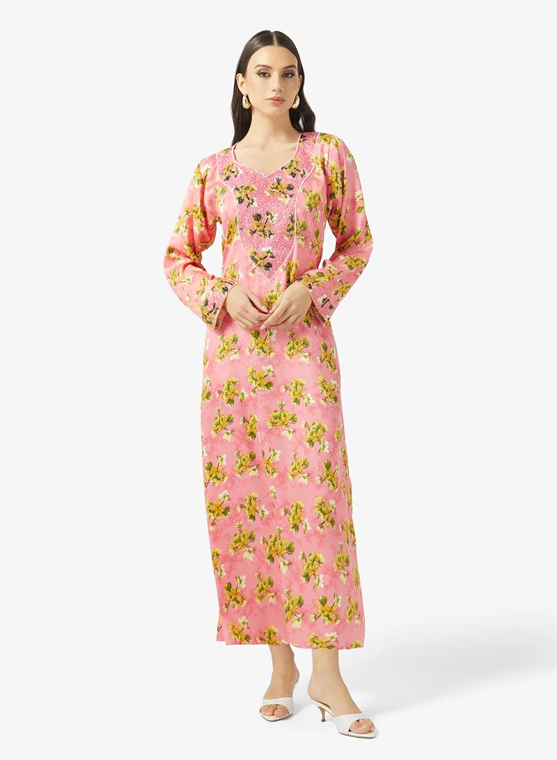 ARABIAN CLOSET Embellished Belted Jalabiya