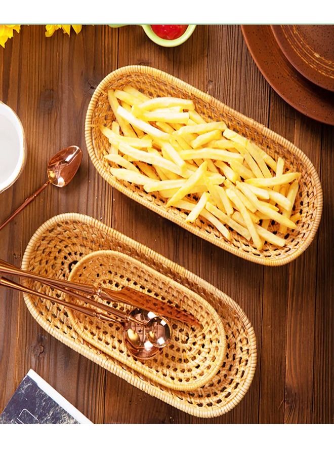 Kutis Handmade Woven Oval Rattan Food Serving Basket Fruit Storage Tray  - Image 4