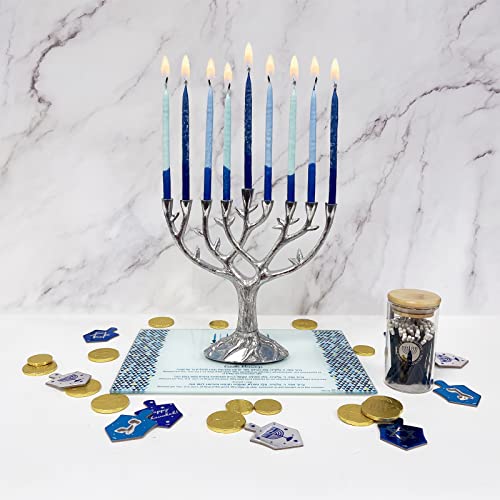 Rite Lite Hanukkah Tempered Glass Drip Tray Tree of Life Design for Menorah - Chanukah Tray Centerpiece Jewish Holiday Party Favor Decorations Gifts Judaica Decor Festival of Lights - Image 3