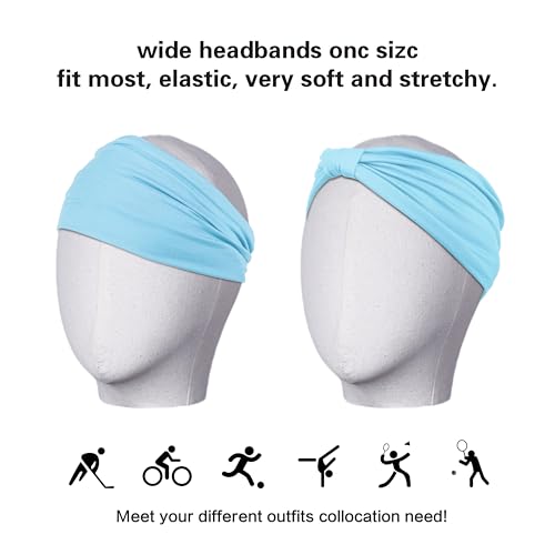GiLi 2 Pack Wide Headbands for Women Boho Knotted Non Slip Fashion Hair Bands Yoga Running Sports Workout Gym Head Wraps Elastic Soft Cotton Cloth Turbans Bandana for Girls (Light Purple,Light Blue) - Image 5