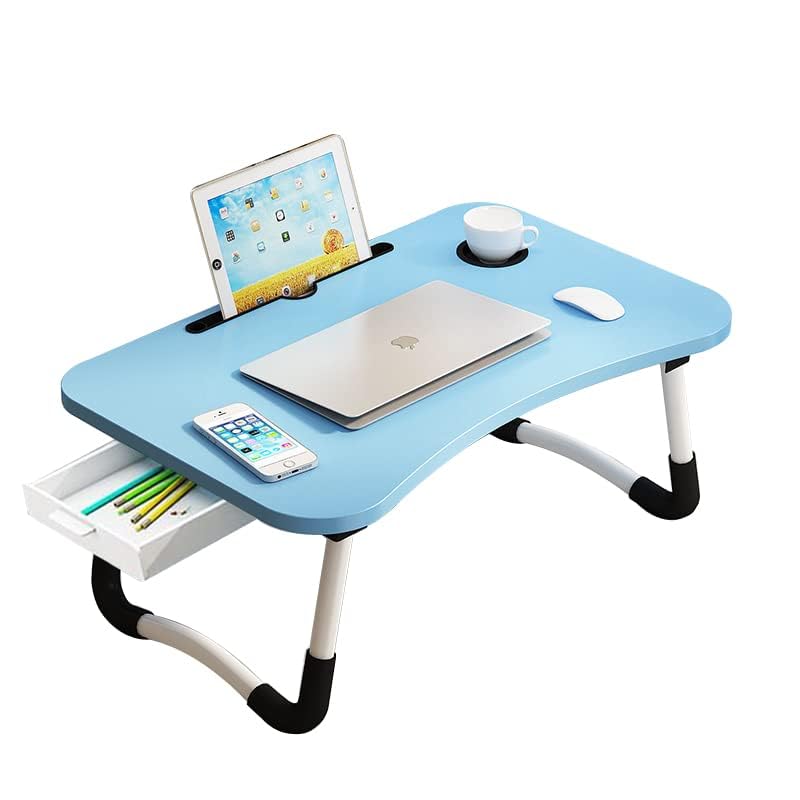 VebaCidi Lap Desk with Storage Drawer, Cup and Tablet Holder, Bed Tray Table, Foldable Laptop Desk, Laptop Stand for Working, Writing, Gaming and Drawing (23.6", Blue) - Image 2