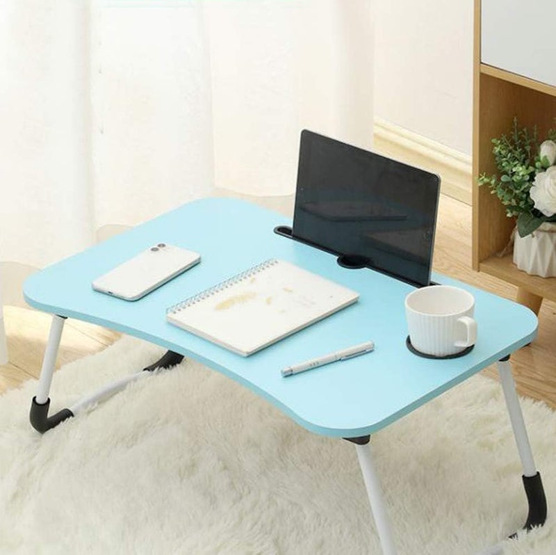 VebaCidi Lap Desk with Storage Drawer, Cup and Tablet Holder, Bed Tray Table, Foldable Laptop Desk, Laptop Stand for Working, Writing, Gaming and Drawing (23.6", Blue) - Image 4
