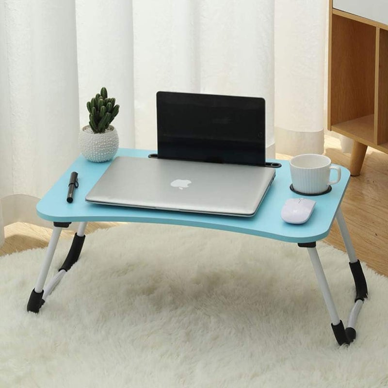 VebaCidi Lap Desk with Storage Drawer, Cup and Tablet Holder, Bed Tray Table, Foldable Laptop Desk, Laptop Stand for Working, Writing, Gaming and Drawing (23.6", Blue) - Image 3