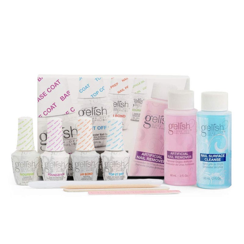 Gelish MINI Complete Basix Kit - Gel Nail Polish Prep Essentials Starter Kit with Foundation, pH Bond, Top It Off, Nourish, Artificial Nail Remover & Cleanser. - Image 1