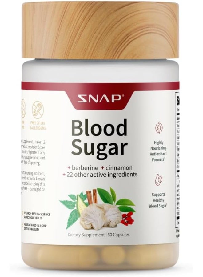 SNAP SUPPLEMENTS Snap Supplements Blood Sugar Support Supplement - Berberine Supplement with Organic Turmeric, Alpha Lipoic Acid, Zinc, Cinnamon, Chromium That Promotes Healthy Glucose Levels, 60 Capsules - Image 1