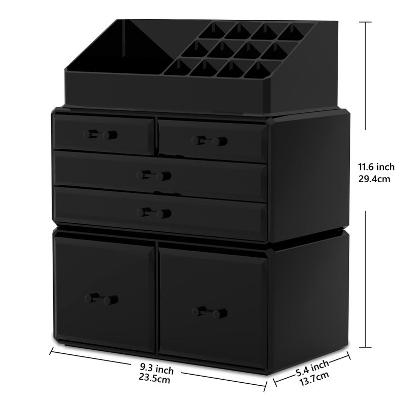 READAEER Makeup Organizer 3 Pieces Cosmetic Storage Case with 6 Drawers (Black) - Image 2