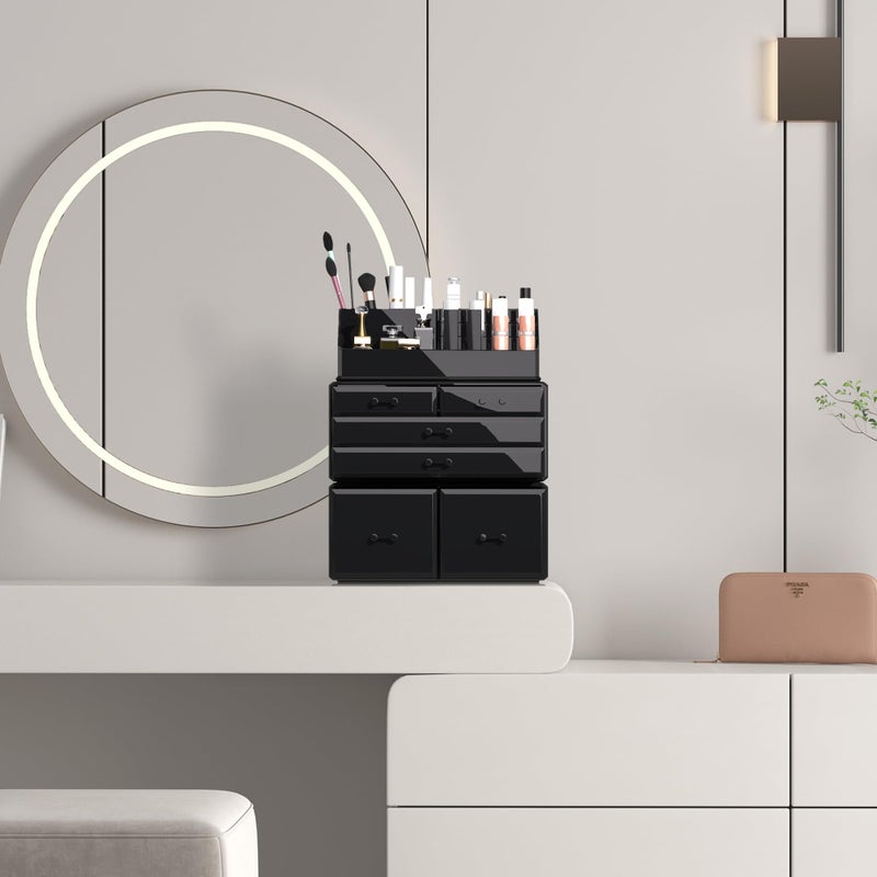 READAEER Makeup Organizer 3 Pieces Cosmetic Storage Case with 6 Drawers (Black) - Image 4