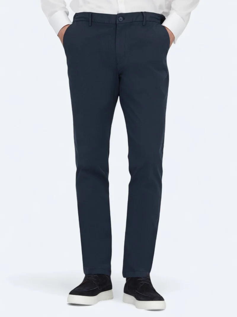 Kip Navy Blue Weaving Jogging Fit Casual Cotton Blended Trousers