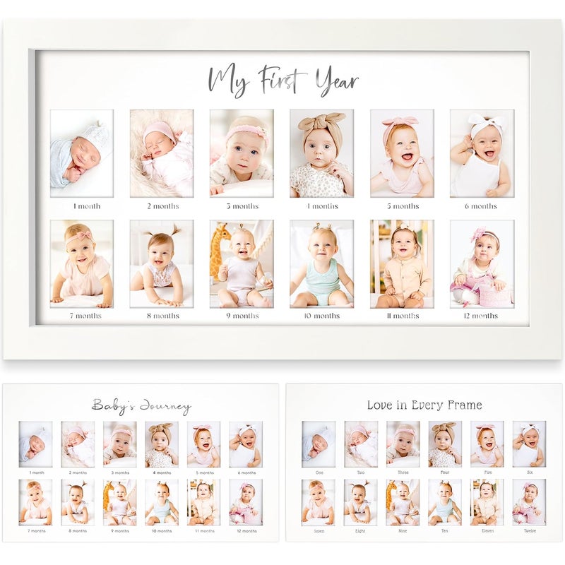 KeaBabies إطار صور السنة الأولى لطفلي 12 شهرًا لإطار صور الأطفال حديثي الولادة للبنات والأولاد هدايا حفلات استقبال المواليد التذكارية عرض صور عيد الميلاد الأول في الحضانة ألبيون الأبيض - Image 1