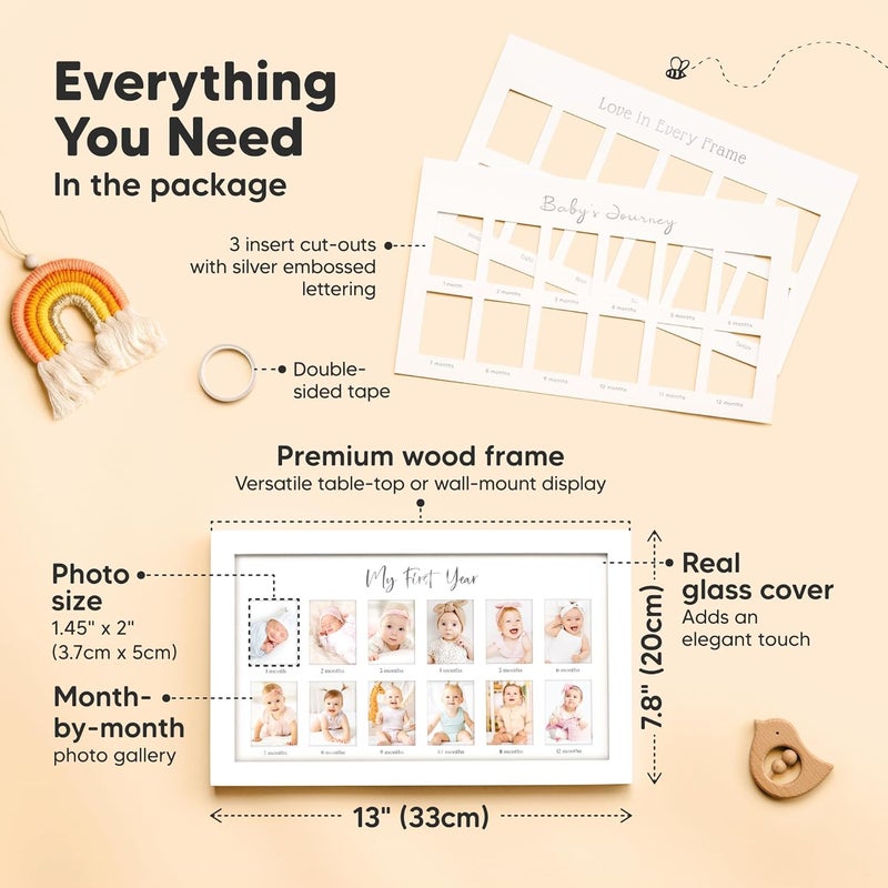 KeaBabies إطار صور السنة الأولى لطفلي 12 شهرًا لإطار صور الأطفال حديثي الولادة للبنات والأولاد هدايا حفلات استقبال المواليد التذكارية عرض صور عيد الميلاد الأول في الحضانة ألبيون الأبيض - Image 2