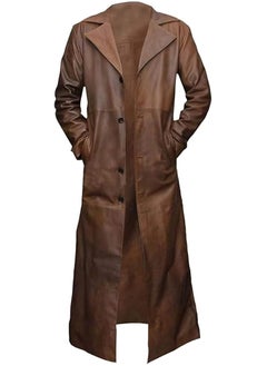 Generic Men's Trench Black Full Body Genuine Leather Coat - Duster Overcoat Sheepskin Leather Long Coat - Glossy Coat Men  - Image 1
