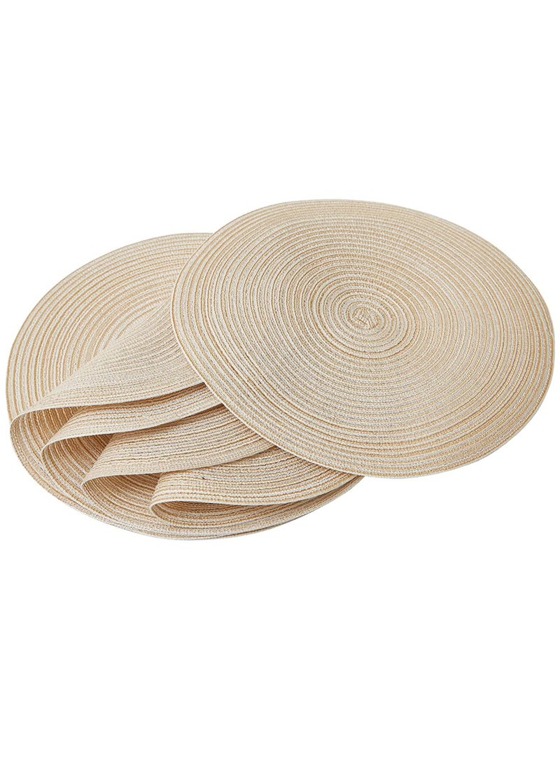 KASTWAVE Placemats, Round Braided Placemats for Dining Table Diameter 15 inches, Woven Heat Resistant Anti-Slid Cotton Washable Kitchen Table Mats (Beige, Set of 6)  - Image 1