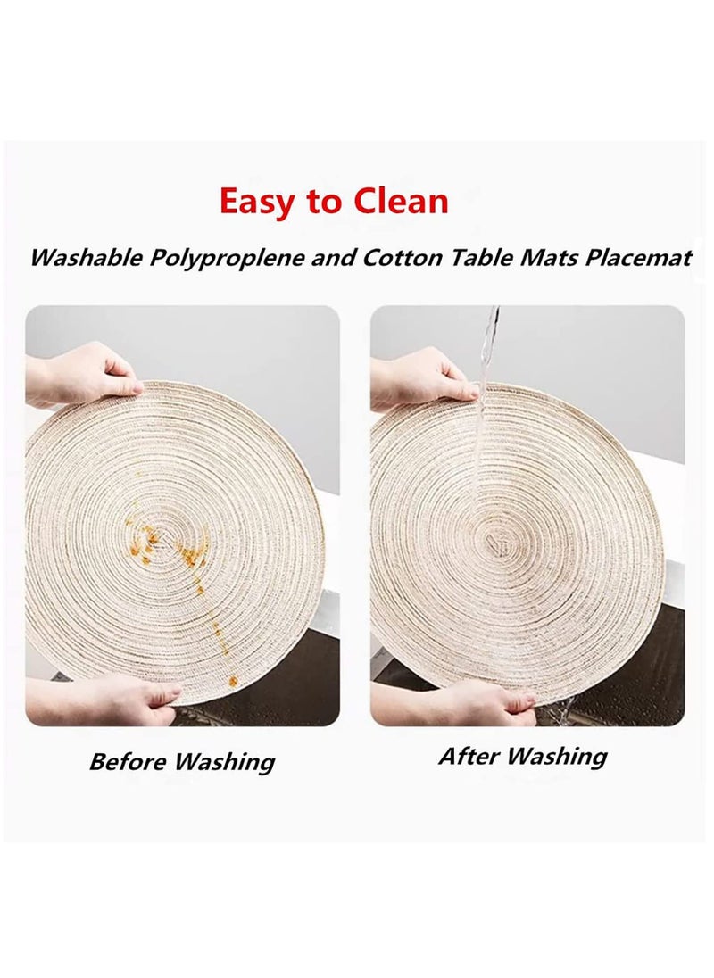 KASTWAVE Placemats, Round Braided Placemats for Dining Table Diameter 15 inches, Woven Heat Resistant Anti-Slid Cotton Washable Kitchen Table Mats (Beige, Set of 6)  - Image 4