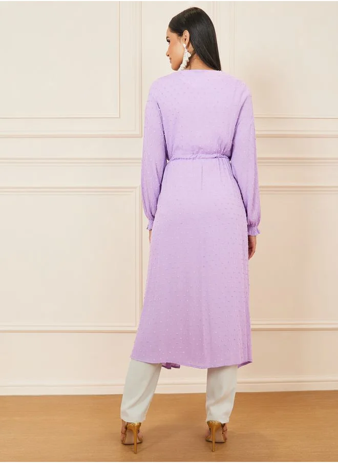 Styli Dobby Front Tie Up Midi Length Kimono