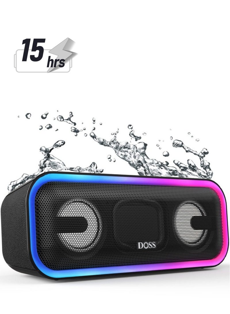 Doss Bluetooth Speaker Doss Soundbox Pro+ Wireless Speaker With 24W Stereo Sound Punchy Bass Ipx6 Waterproof 15Hrs Playtime Wireless Stereo Pairing Multicolors Lights Speaker For Homeoutdoorblack - Image 1