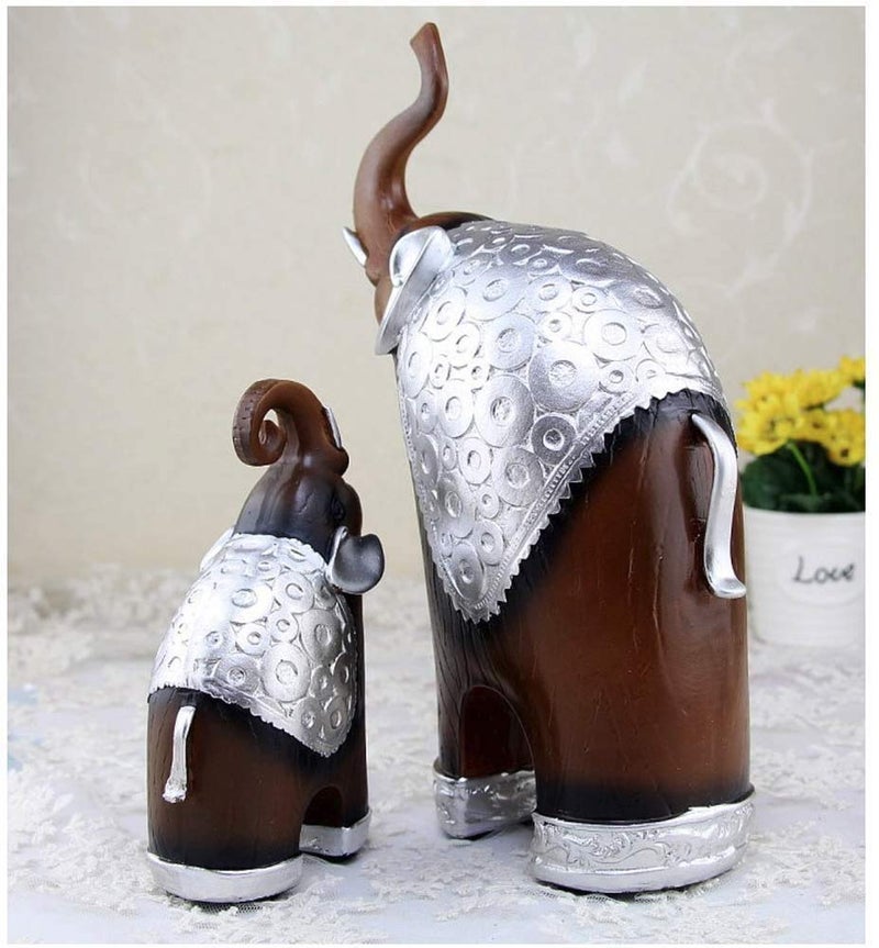 SRJANA Thai Style Elephant Figurines Mother & Child Elephant Fengshui Resin Sculptures for Home Decor Ornament - (Set of 2, Brown) - Image 4