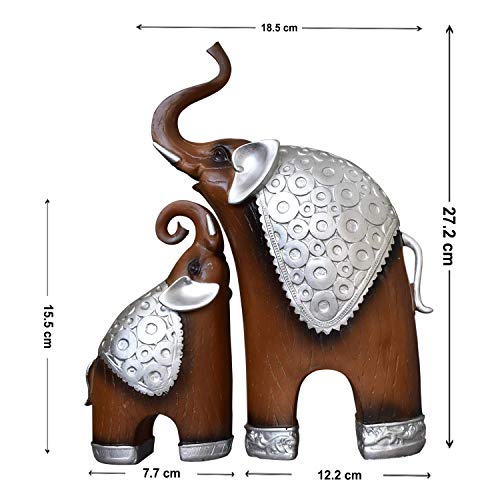 SRJANA Thai Style Elephant Figurines Mother & Child Elephant Fengshui Resin Sculptures for Home Decor Ornament - (Set of 2, Brown) - Image 2