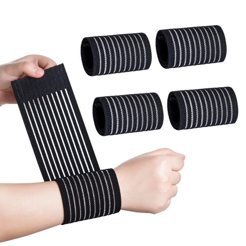 Rbenxia 4 Pieces of Black Elastic Wrist Compression Bandage Adjustable Wrist Strap Hand Brace Wraps Breathable Wristband for Stabilising Ligament, Joint Pain, Sport (40 cm) - Image 1