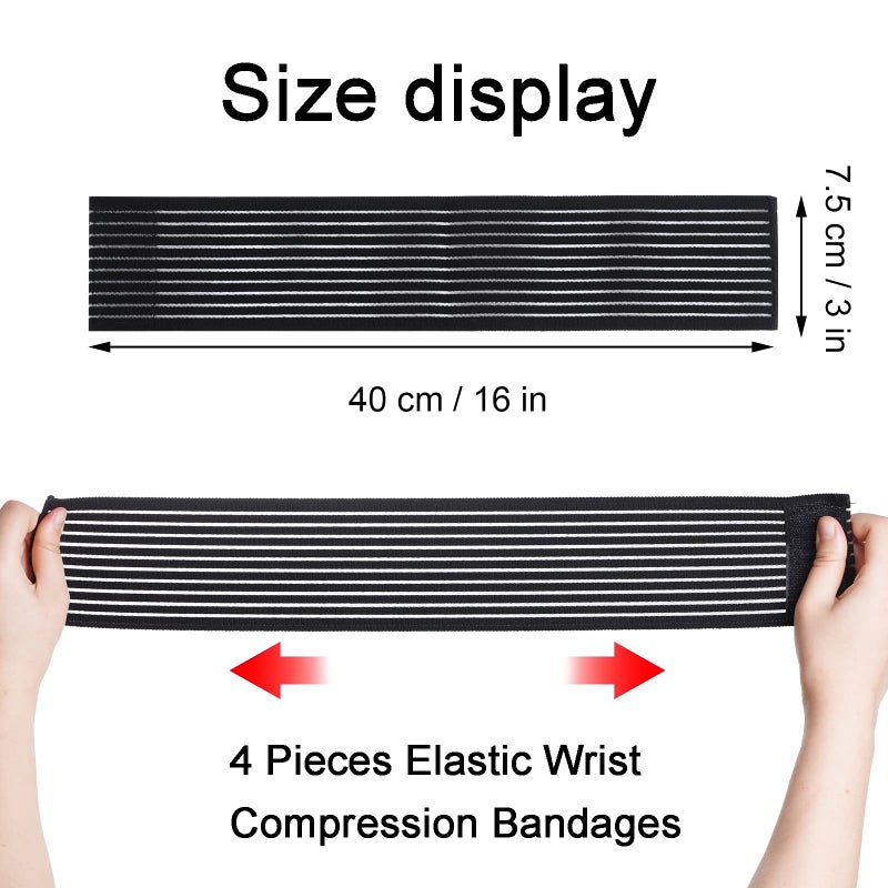 Rbenxia 4 Pieces of Black Elastic Wrist Compression Bandage Adjustable Wrist Strap Hand Brace Wraps Breathable Wristband for Stabilising Ligament, Joint Pain, Sport (40 cm) - Image 2