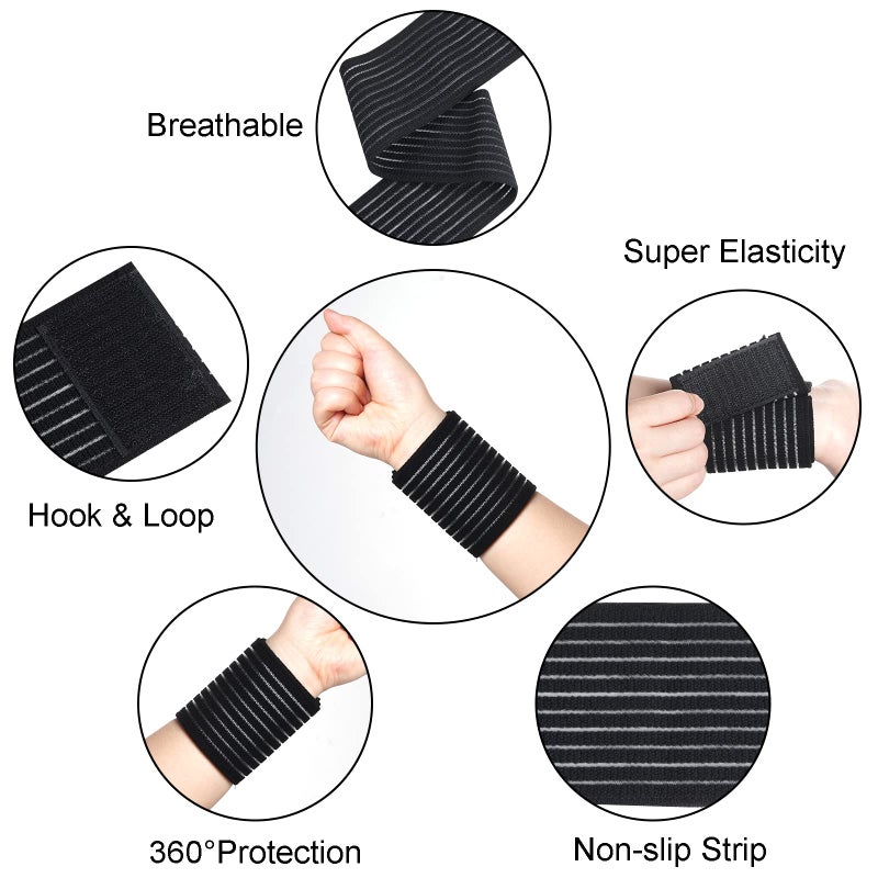 Rbenxia 4 Pieces of Black Elastic Wrist Compression Bandage Adjustable Wrist Strap Hand Brace Wraps Breathable Wristband for Stabilising Ligament, Joint Pain, Sport (40 cm) - Image 3