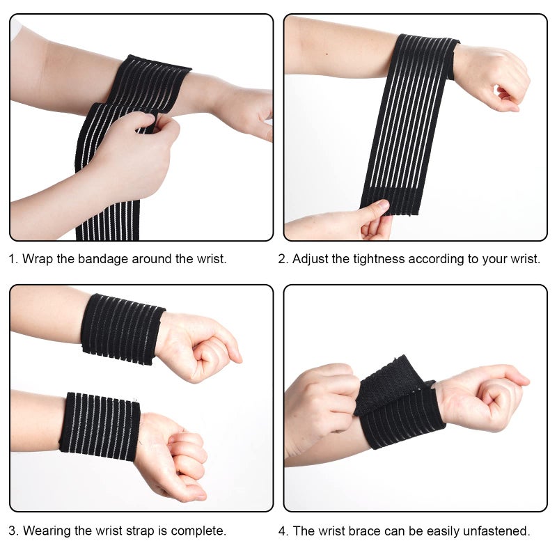 Rbenxia 4 Pieces of Black Elastic Wrist Compression Bandage Adjustable Wrist Strap Hand Brace Wraps Breathable Wristband for Stabilising Ligament, Joint Pain, Sport (40 cm) - Image 4
